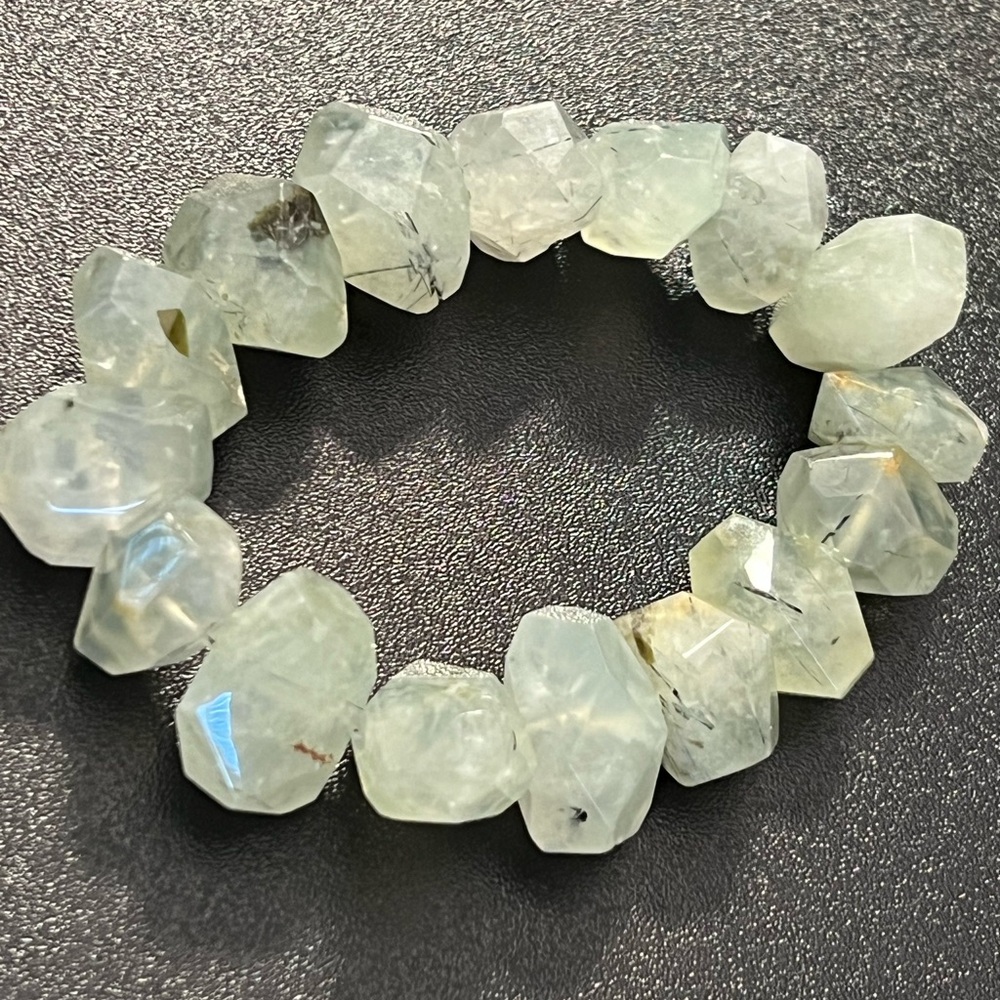 Prehnite Authentic Chunky Faceted Pale Green Rock Stretch Bracelet